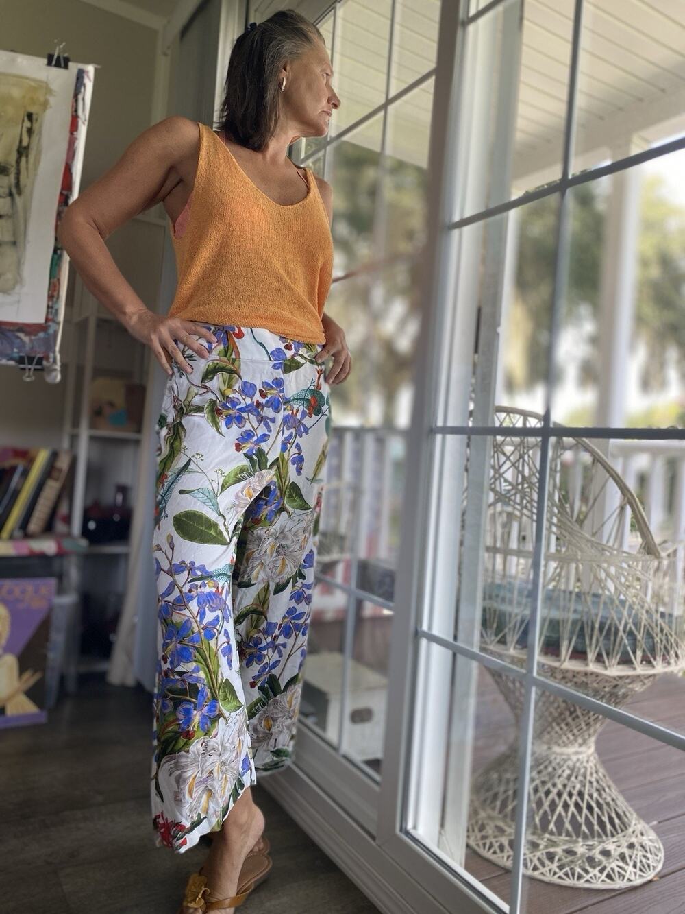 ZARA Floral Print Wide Leg Belted Trousers Pants Women’s Size L